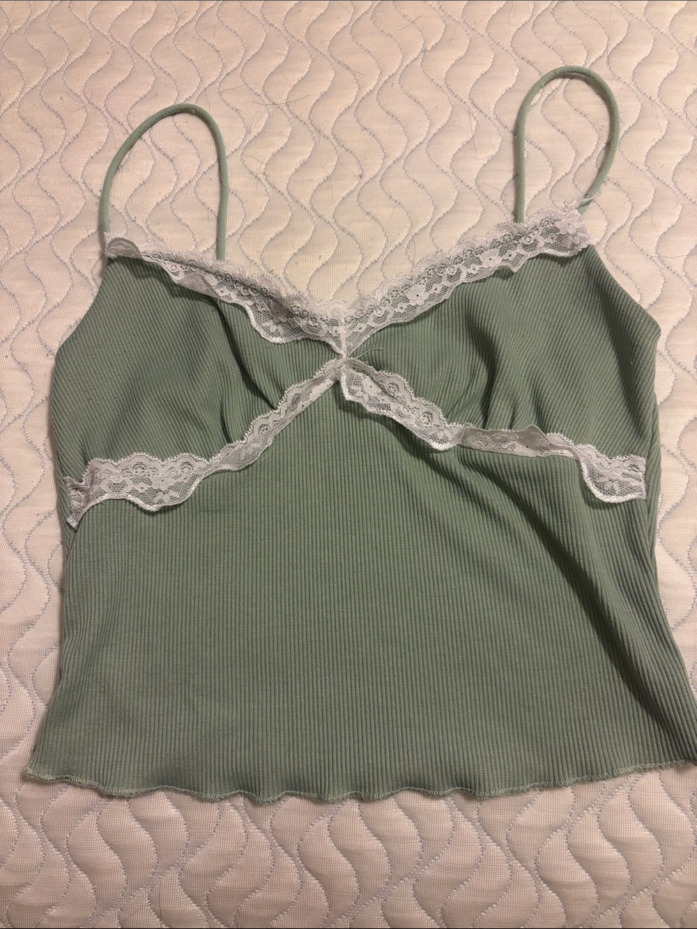 Women's Sage Green Lace-Trim Cami Top